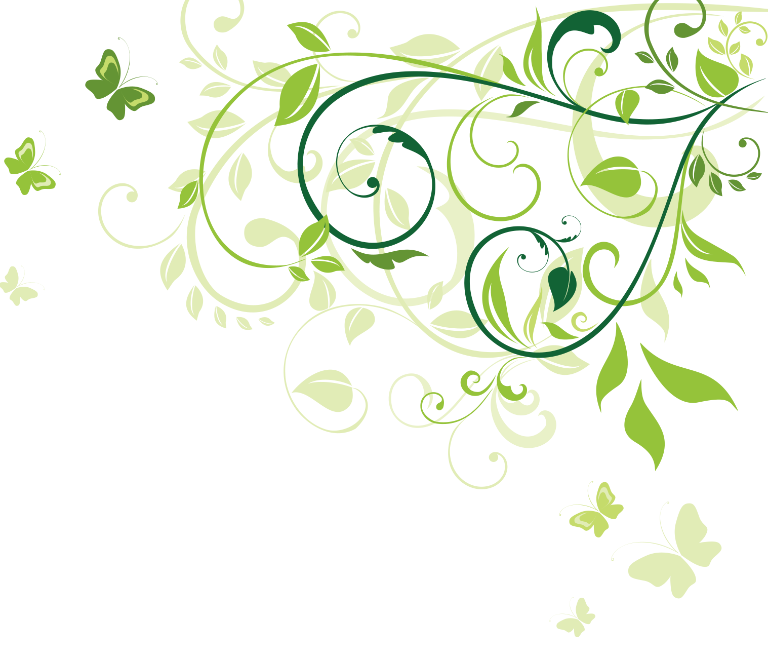 Green Floral Swirl With Butterflies Transparent Background
