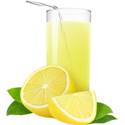 Fresh Lemon Juice with Straw and Fruit PNG Image