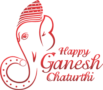 Happy Ganesh Chaturthi Red Line Art Free PNG