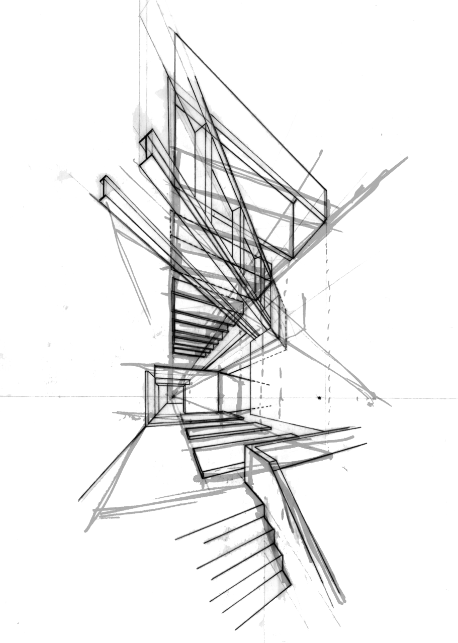 Architectural Perspective Stairs Sketch Clipart