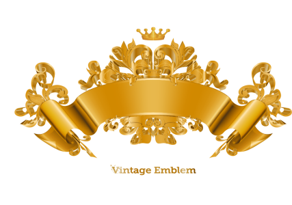 Vintage Gold Emblem with Ribbon Free PNG Image
