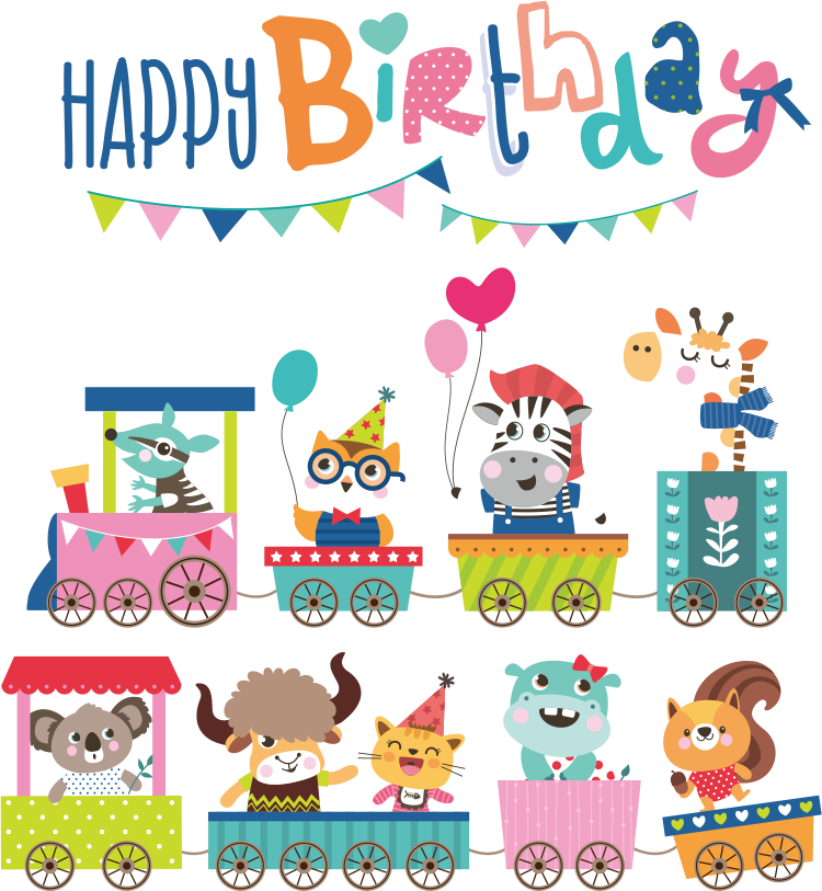 Cute Animals on Birthday Train Free Clipart