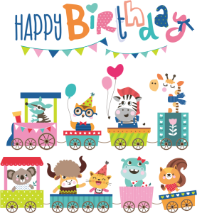 Cute Animals on Birthday Train Free Clipart