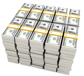 3D Stack of 100 Dollar Bills Cube PNG Image