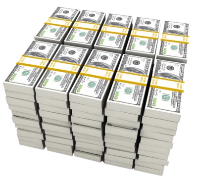 3D Stack of 100 Dollar Bills Cube PNG Image