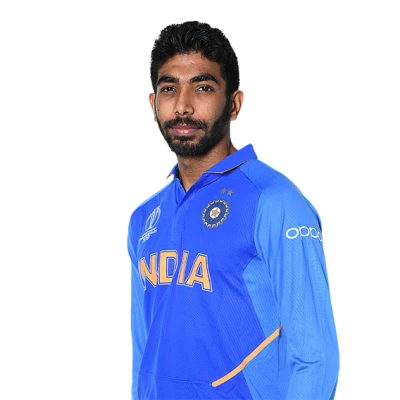 Indian Cricketer Jasprit Bumrah in Blue Jersey Transparent Background