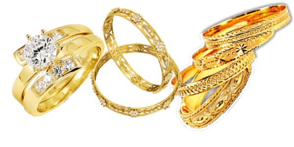Set of Gold and Diamond Rings Free PNG
