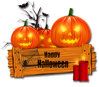 Happy Halloween Wooden Sign with Pumpkins Clipart