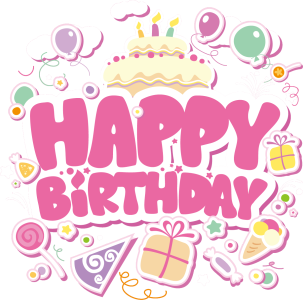 Pink Happy Birthday Sticker with Cake and Gifts PNG Image