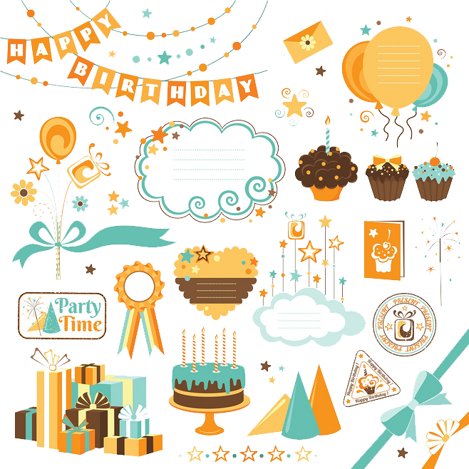 Black and Orange Flat Birthday Elements Set Free Download