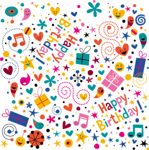 Retro Memphis Style Happy Birthday Pattern PNG