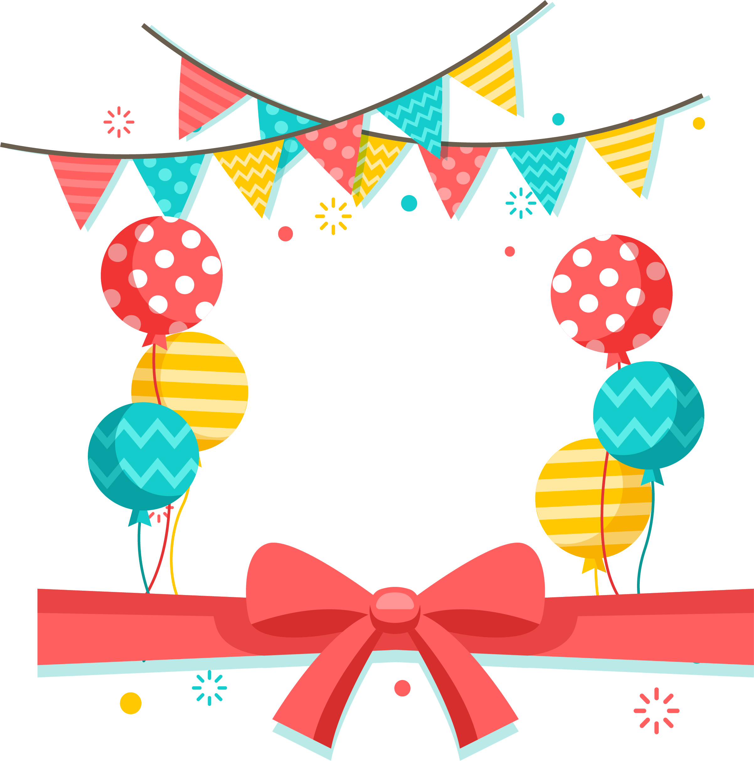 Flat Vector Birthday Balloons and Bow Frame Free Download