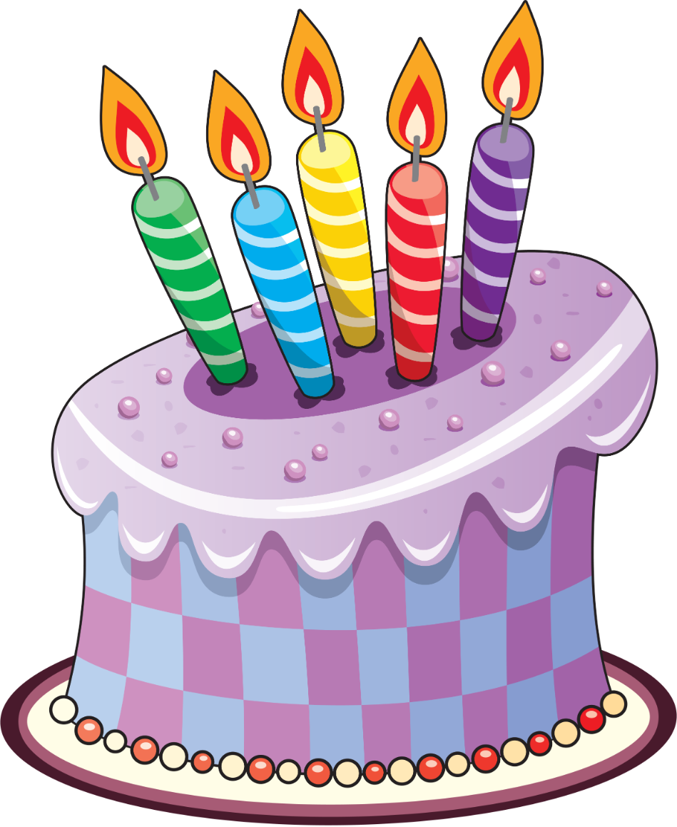 Birthday Cake With Five Burning Candles And Checkered Base Free PNG