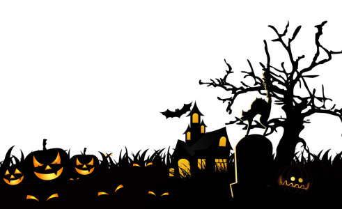 Halloween Silhouette Landscape With Pumpkin And House Free PNG