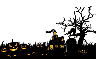 Halloween Silhouette Landscape With Pumpkin And House Free PNG
