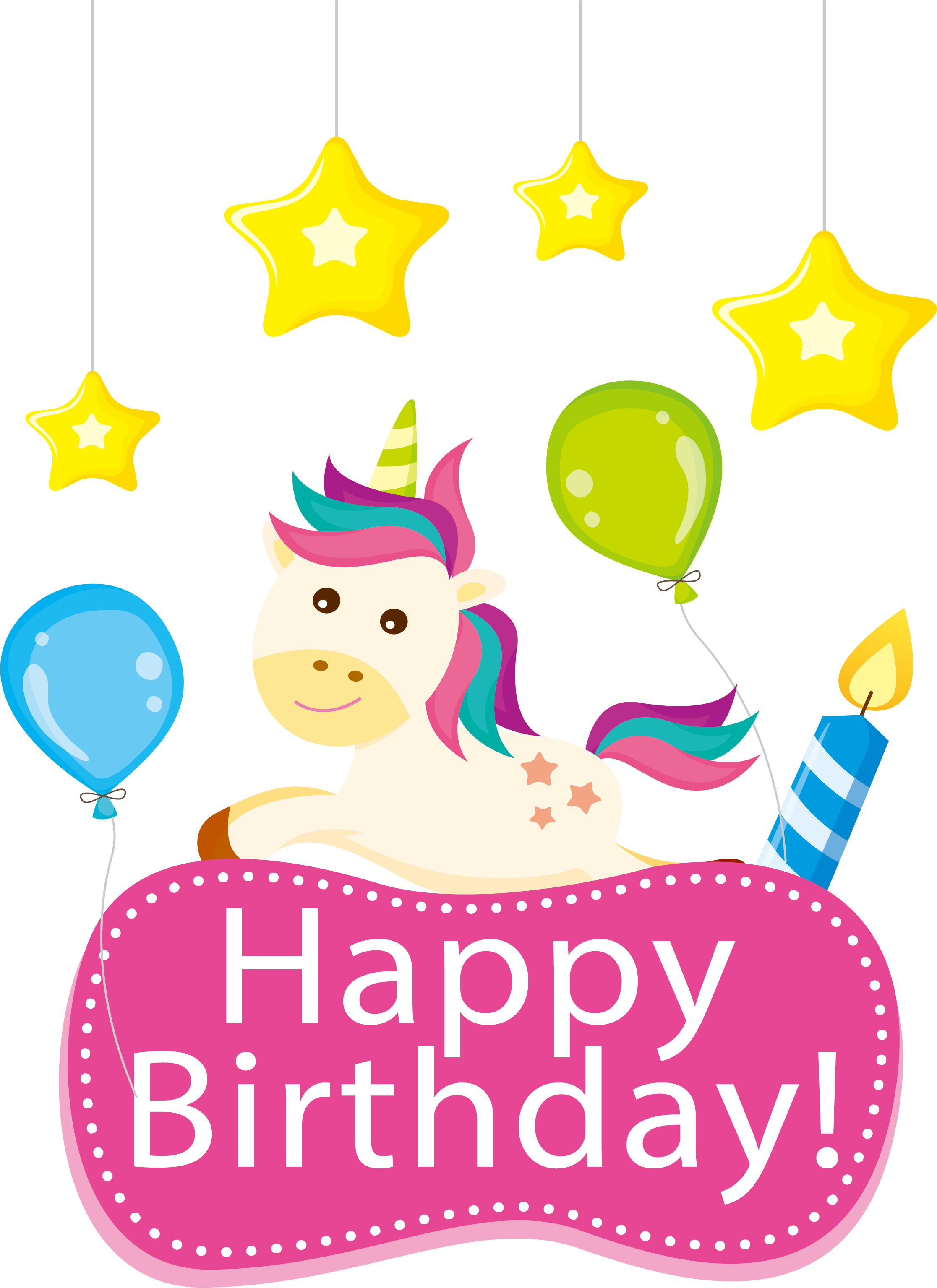 Cute Unicorn Happy Birthday Illustration