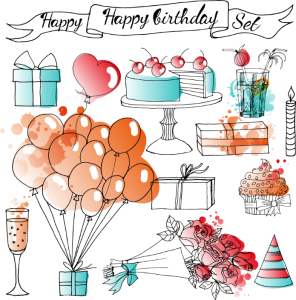 Hand Drawn Birthday Party Set Clipart