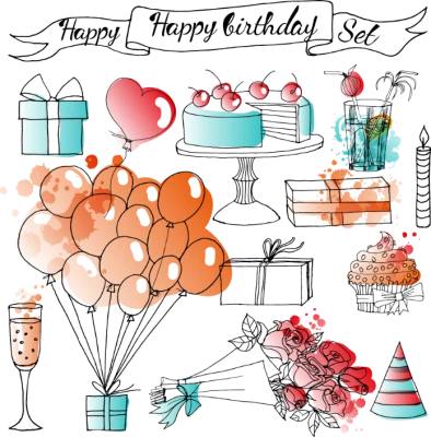 Hand Drawn Birthday Party Set Clipart