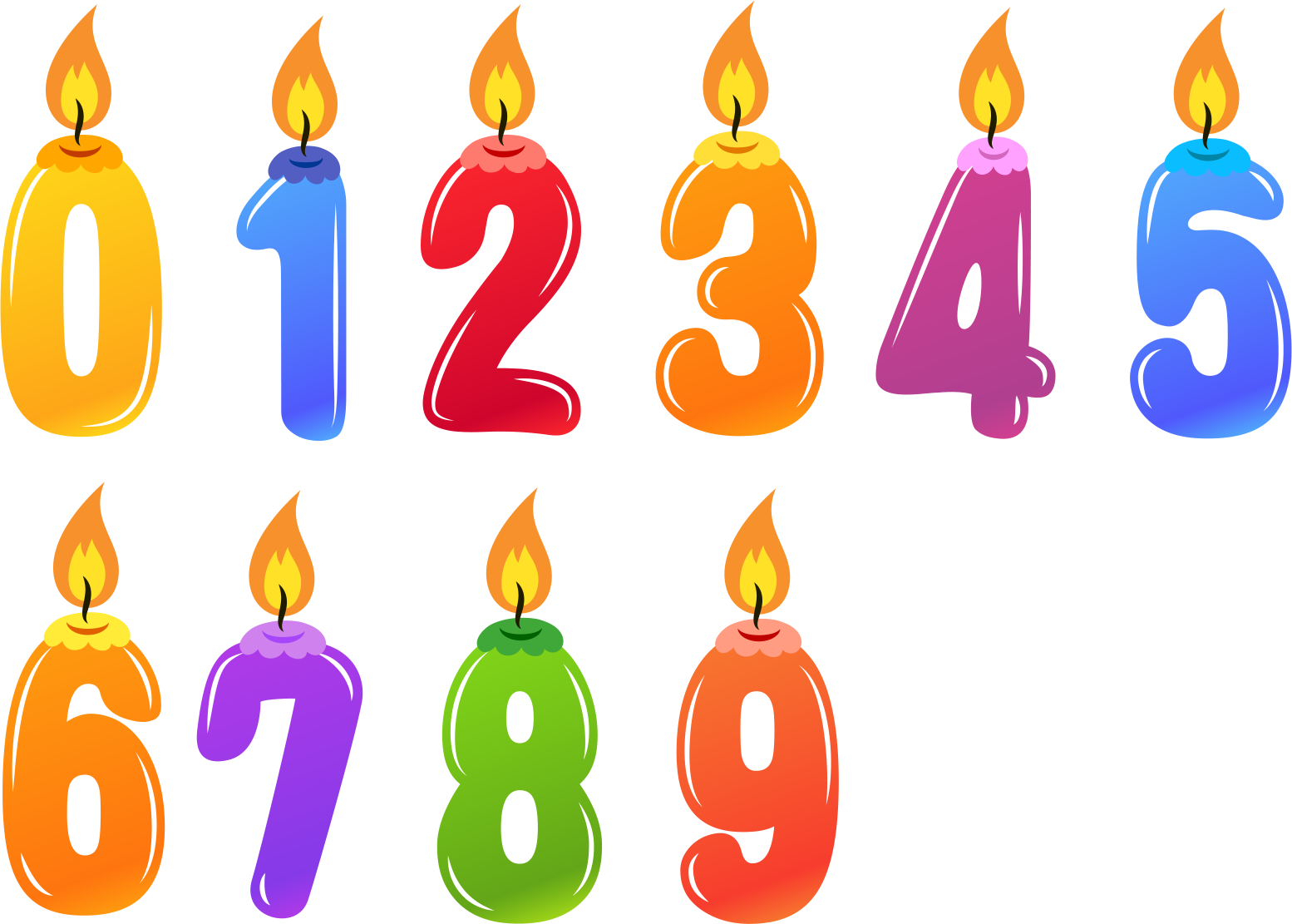Colorful Birthday Candle Numbers 0-