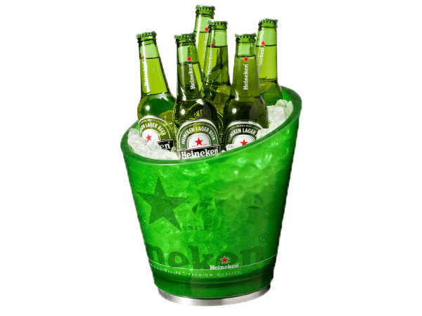 Heineken Beer Bottles in Ice Bucket