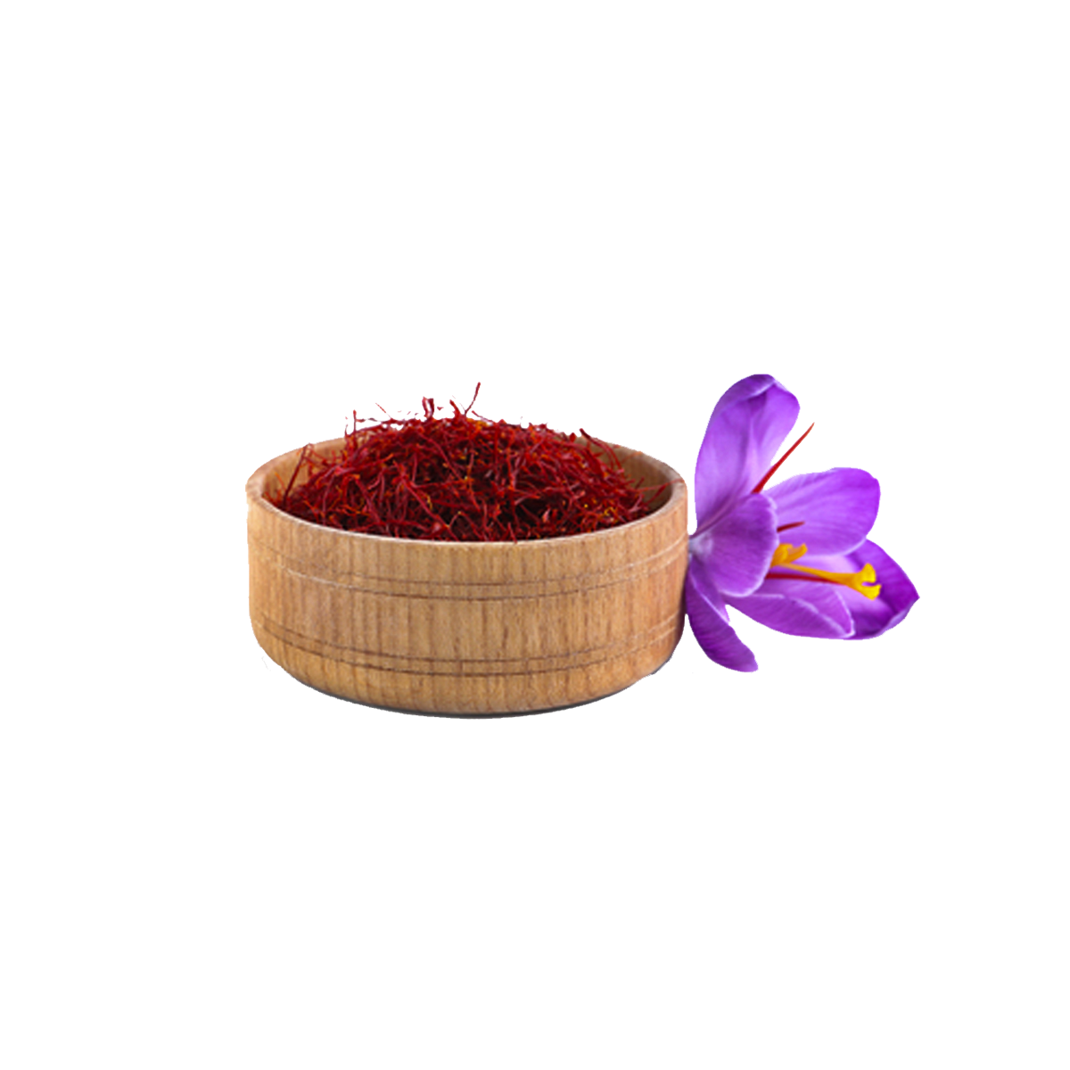 Saffron Crocus Flower and Wooden Bowl