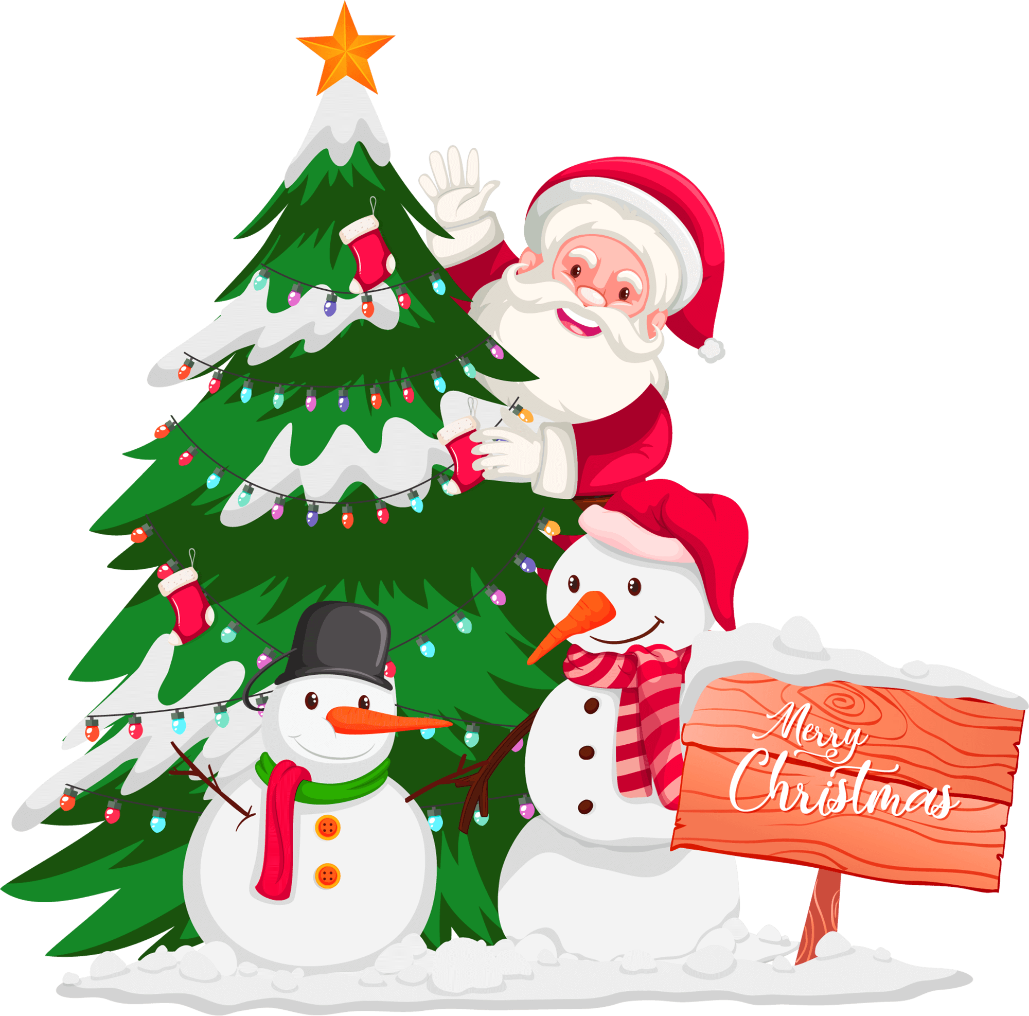 Christmas Scene with Santa and Snowman