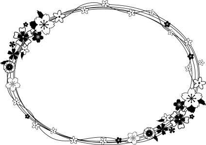 Oval Flower Frame Black and White Free PNG