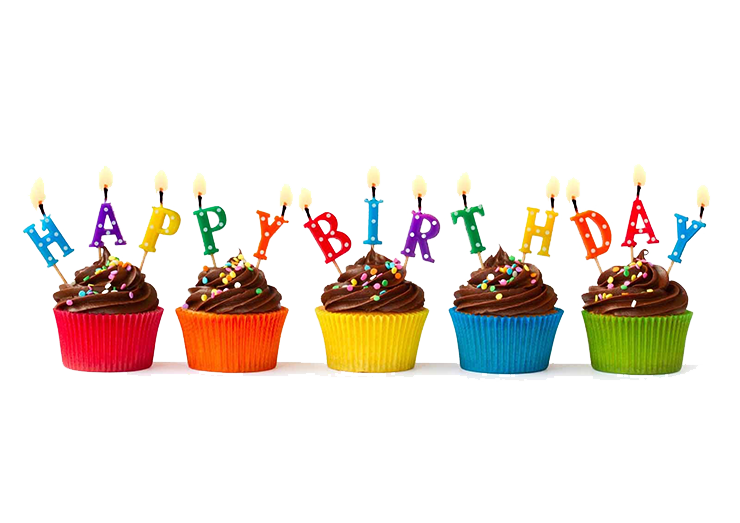 Happy Birthday Candle Letters on Cupcakes Free PNG