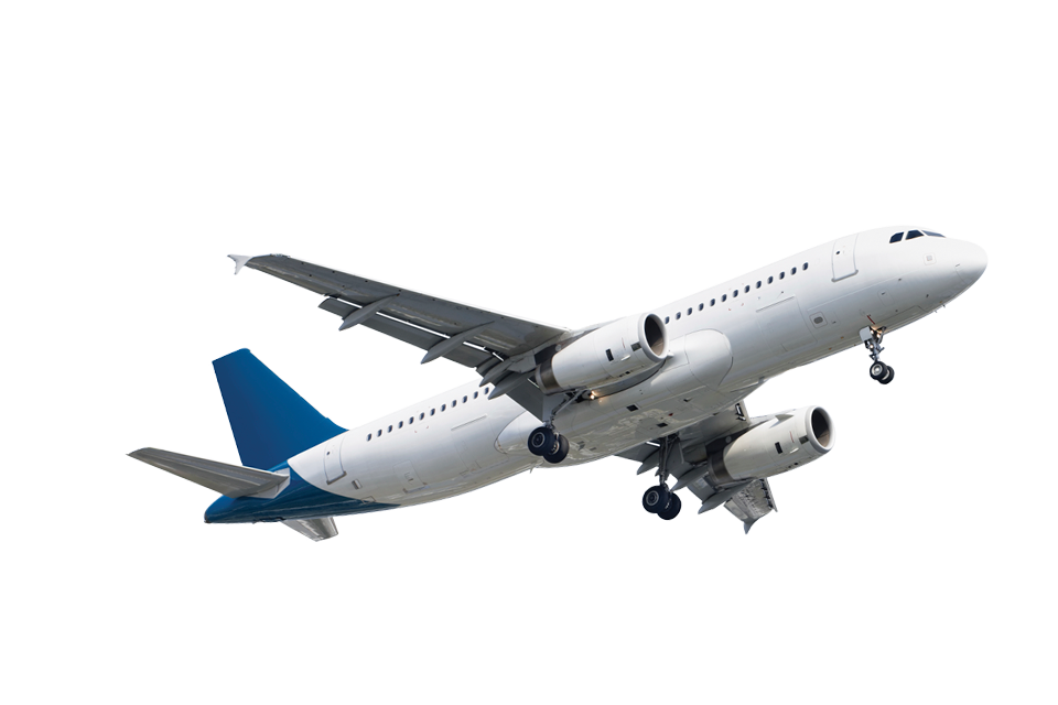 Commercial Airplane Flying Side View Transparent Background