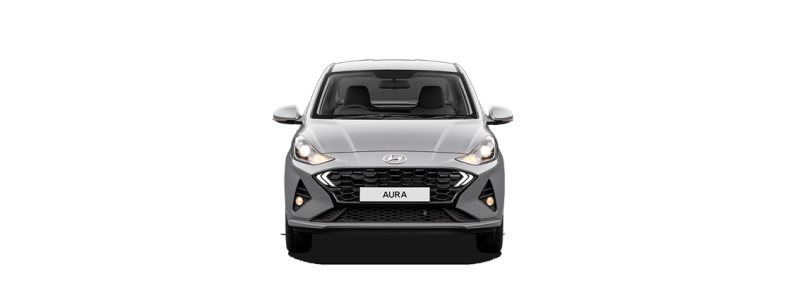 Hyundai Aura Silver Car Front View PNG