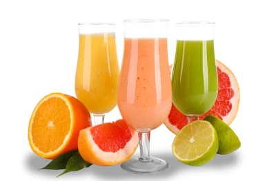 Three Fruit Smoothies in Glasses PNG Image