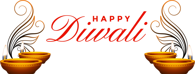 Happy Diwali Text with Lamps PNG Image