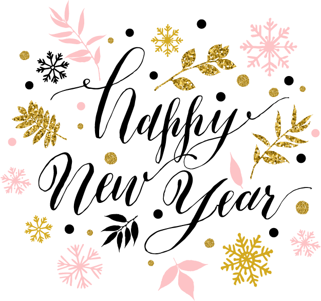 Happy New Year Text With Snowflakes Transparent Background