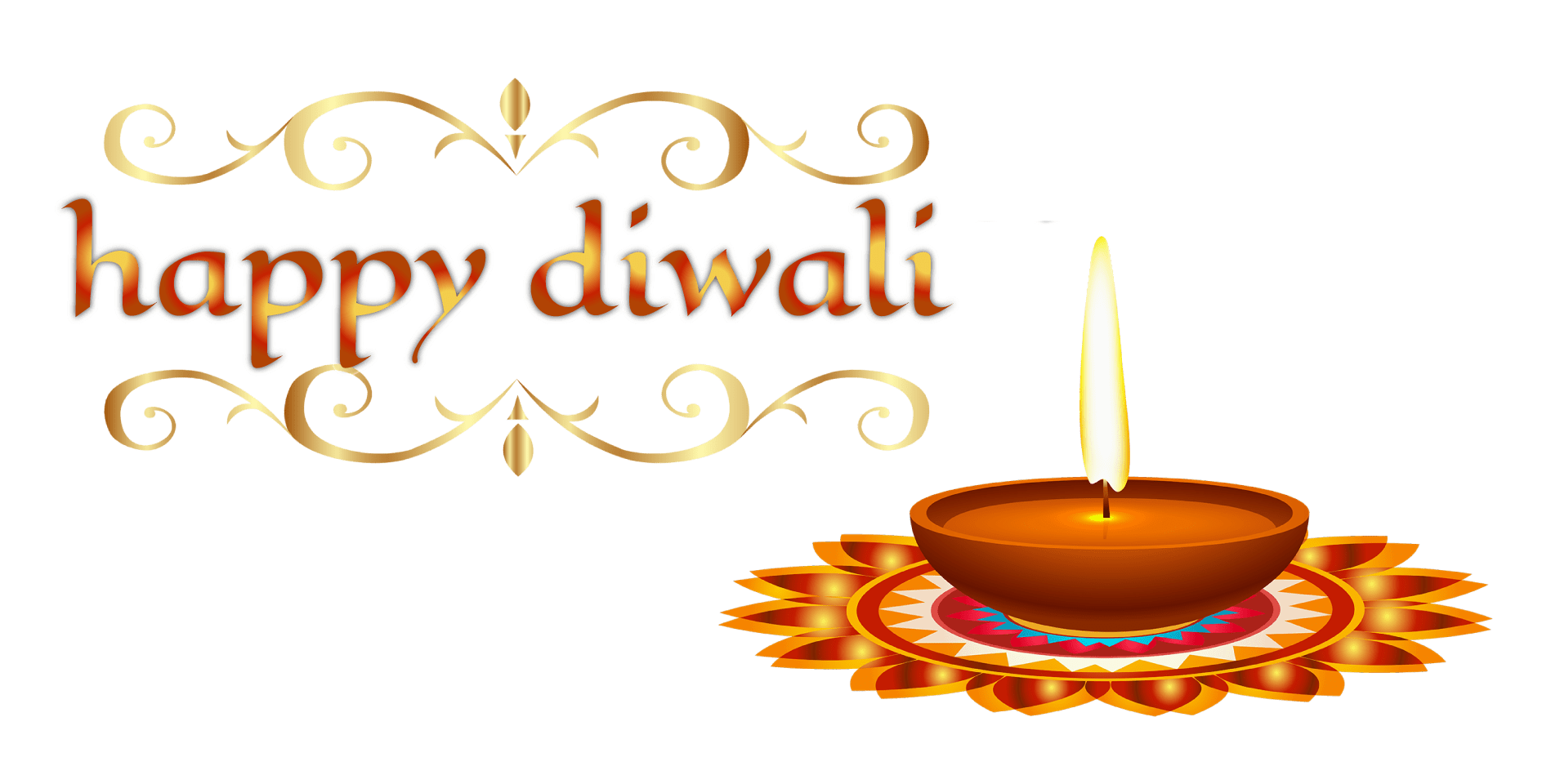 Golden Happy Diwali Calligraphy With Diya PNG