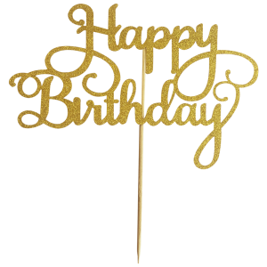 Gold Glitter Happy Birthday Cake Topper PNG