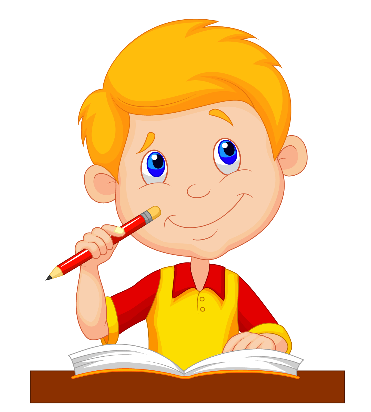 Cartoon Boy Writing with Pencil Free Download
