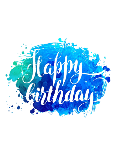 Watercolor Happy Birthday Calligraphy Blue