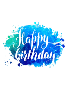 Watercolor Happy Birthday Calligraphy Blue