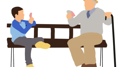 Grandfather and Grandson Sitting Illustration
