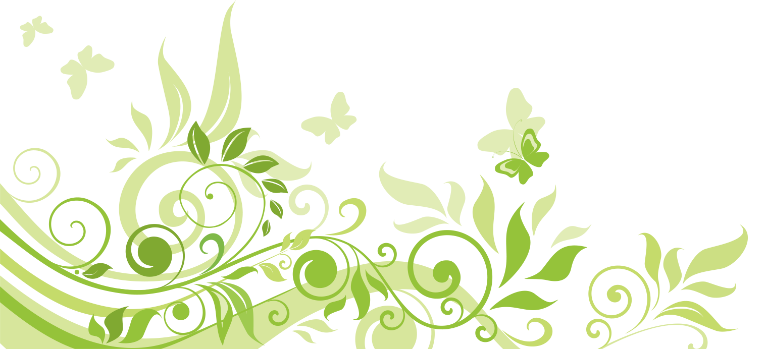 Green Floral Swirls with Butterflies Background