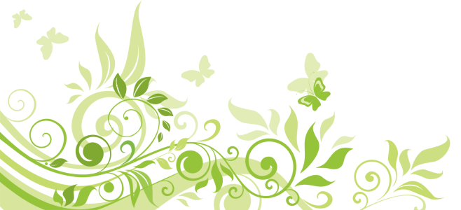 Green Floral Swirls with Butterflies Background