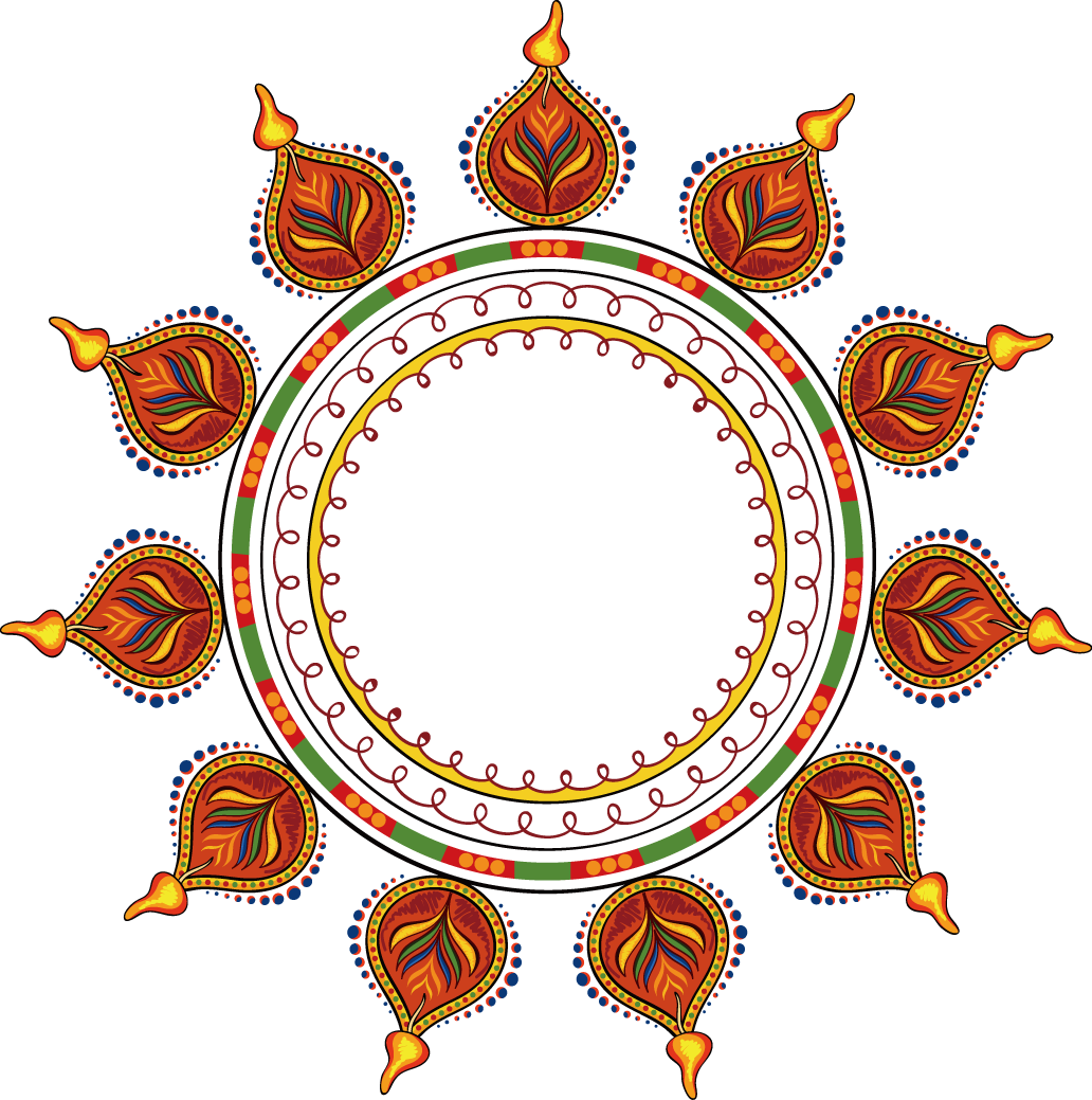 Colorful Diya Rangoli Circle Frame