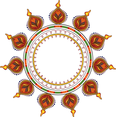Colorful Diya Rangoli Circle Frame