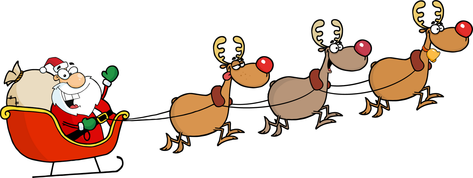 Santa Sleigh And Reindeer Cartoon Clipart