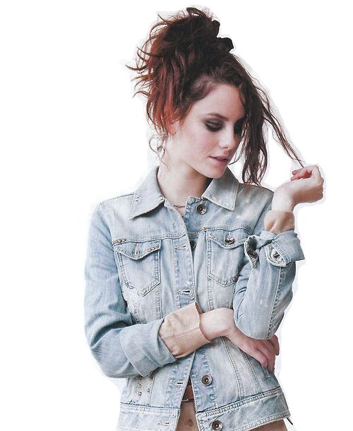 Young Woman Modeling Denim Jacket Clipart