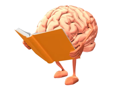 Smart 3D Brain Character Reading a Book PNG Image