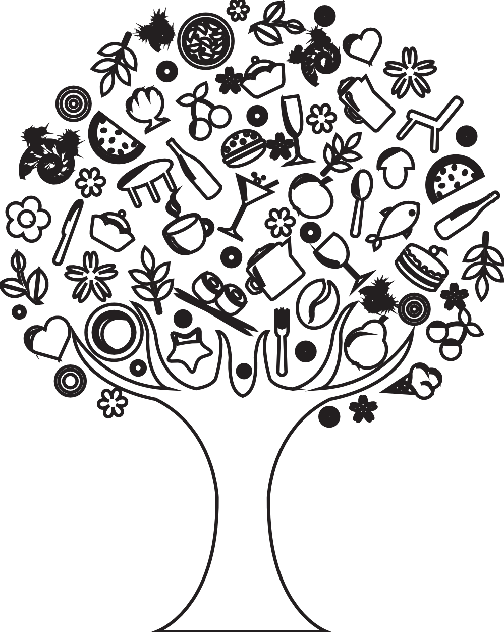 Abstract Black Food Icons Tree Silhouette Clipart
