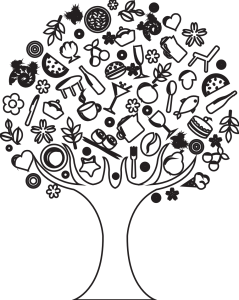Abstract Black Food Icons Tree Silhouette Clipart