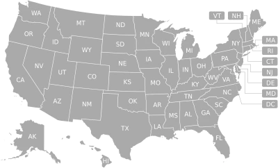 Grey USA Map with State Abbreviations Transparent Background