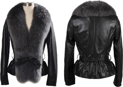 Black Leather Jacket With Fur Collar Free PNG